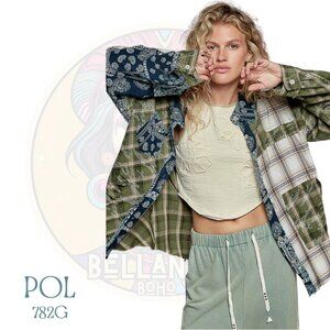 782G POL Olive Green Multi Plaid Button Up Long Sleeve Cotton Shirt